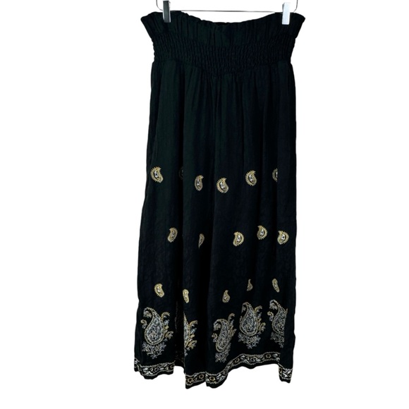Anthropologie Smocked Wide-Leg High-Rise Embroidered Pants 100% Cotton Women's M - Picture 7 of 16